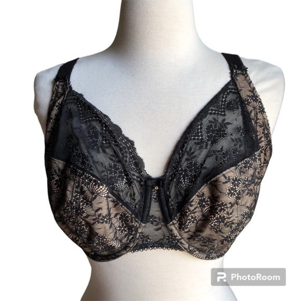Elomi black lace full figure balconette underwire bra 34K